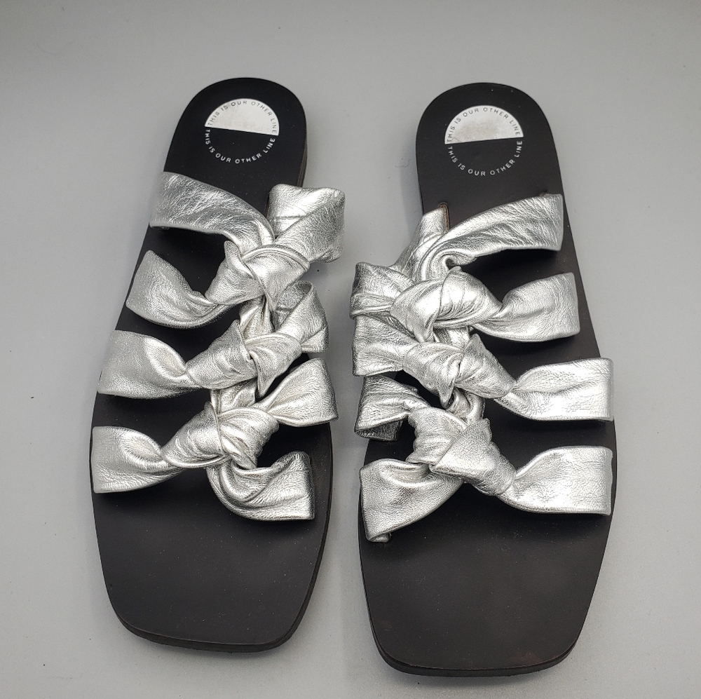 This is Our Other Line Metallic Silver Slip on Sandals - Picture 6 of 9